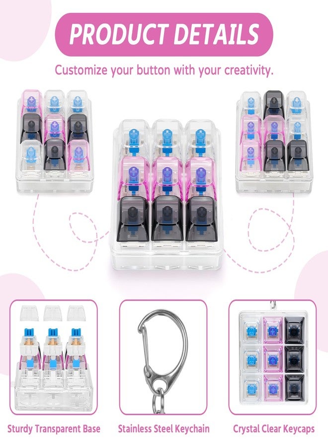 HOMQYTE Transparent Keyboard Fidget Toys for Adults Keyboard Clicker Button Keychain Sensory Toy for Office Stress Relief Autism (9IN1-Style A) - Image 3